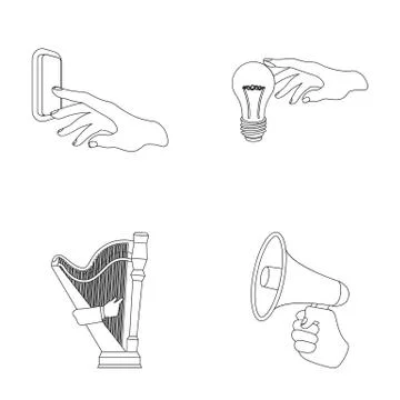 Electric switch button, incandescent lamp and other web icon in outline style Stock Illustration