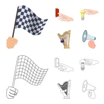 Electric switch button, incandescent lamp and other web icon in cartoon,outline Stock Illustration