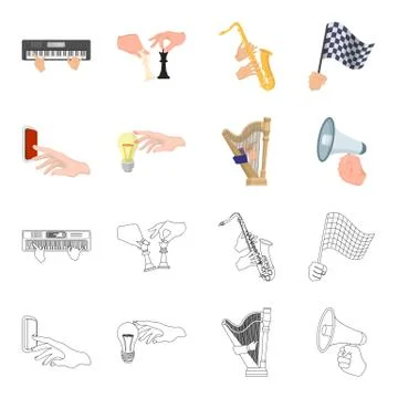 Electric switch button, incandescent lamp and other web icon in cartoon,outline Stock Illustration
