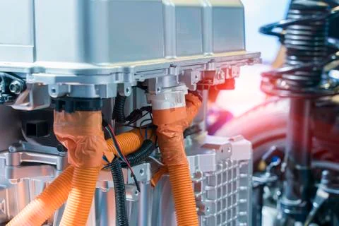 Electric system of eco car engine Automotive part concept Stock Photos