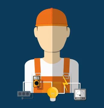 Electric technician man, vector illustration Illustrazione stock