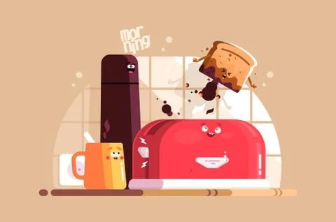 Electric toaster with slice of toasted bread Stock Illustration