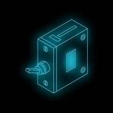 Electric toggle switch glowing with neon light on black background Illustrazione stock