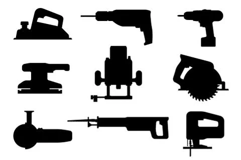 Electric tools black silhouettes Stock Illustration