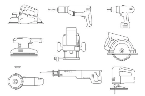 Electric tools line icons. Stock Illustration