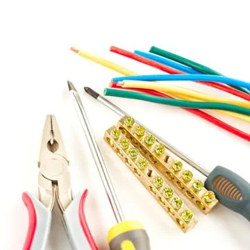 Electric tools on white background Foto stock