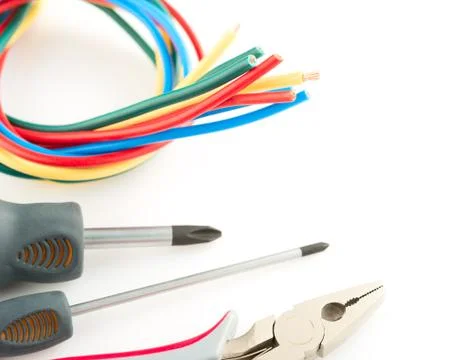 Electric tools on white background Foto stock