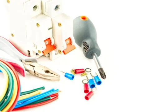 Electric tools on white background Stock Photos