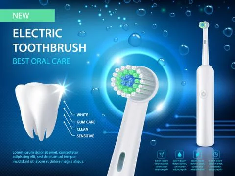 Electric toothbrush ad, vector realistic illustration Stock Illustration