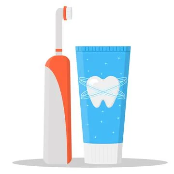 Electric toothbrush with toothpaste isolated on white background. Dental tools Stock Illustration