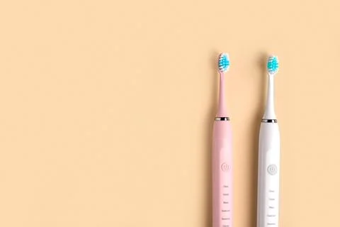Electric Toothbrush. Top View, Flat Lay, Copy Space. Dental Care Supplies o.. Stock Photos