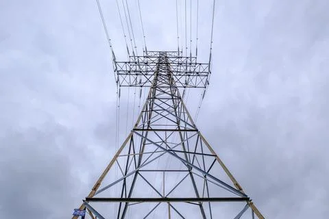 Electric Tower Metal Structure Ground Perspective Stock Photos