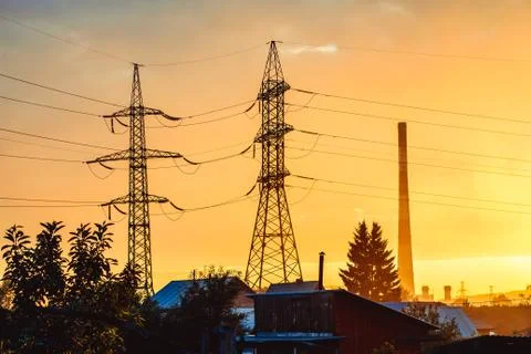 Electric tower sunset 库存照片