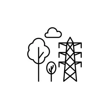 Electric tower, trees icon. Simple line, outline vector elements of city for ui Illustrazione stock