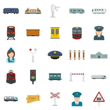 Electric train driver icons set flat vector isolated Stock Illustration