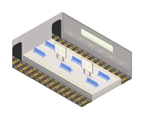 Electric Train High Platform in Metro or Subway as Rapid Transit Urban System Stock Illustration