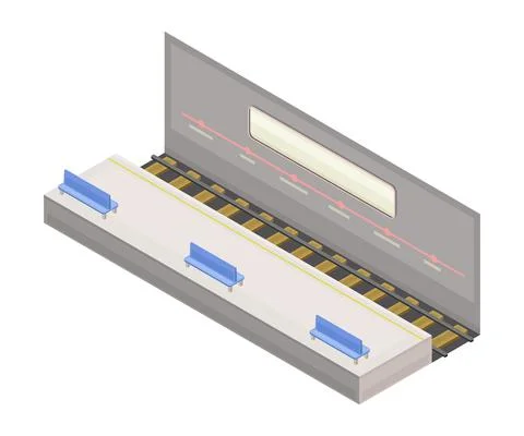 Electric Train High Platform in Metro or Subway as Rapid Transit Urban System Stock Illustration