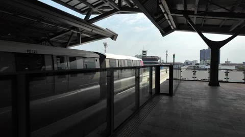 The electric train is leaving the station Stock Footage 264723461