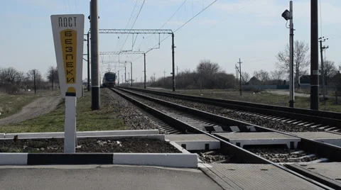 An electric train moves on a railway Video stock 36763726