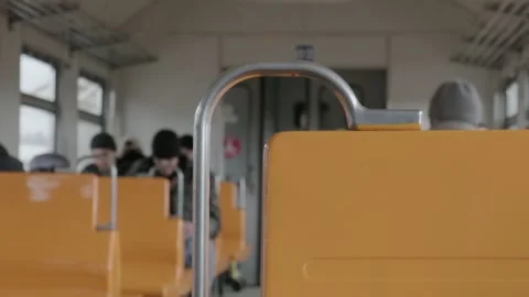 Electric Train With Orange Benches Stock Footage 135075468