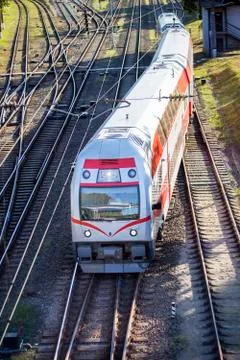 Electric train in a rails' background Stock Photos