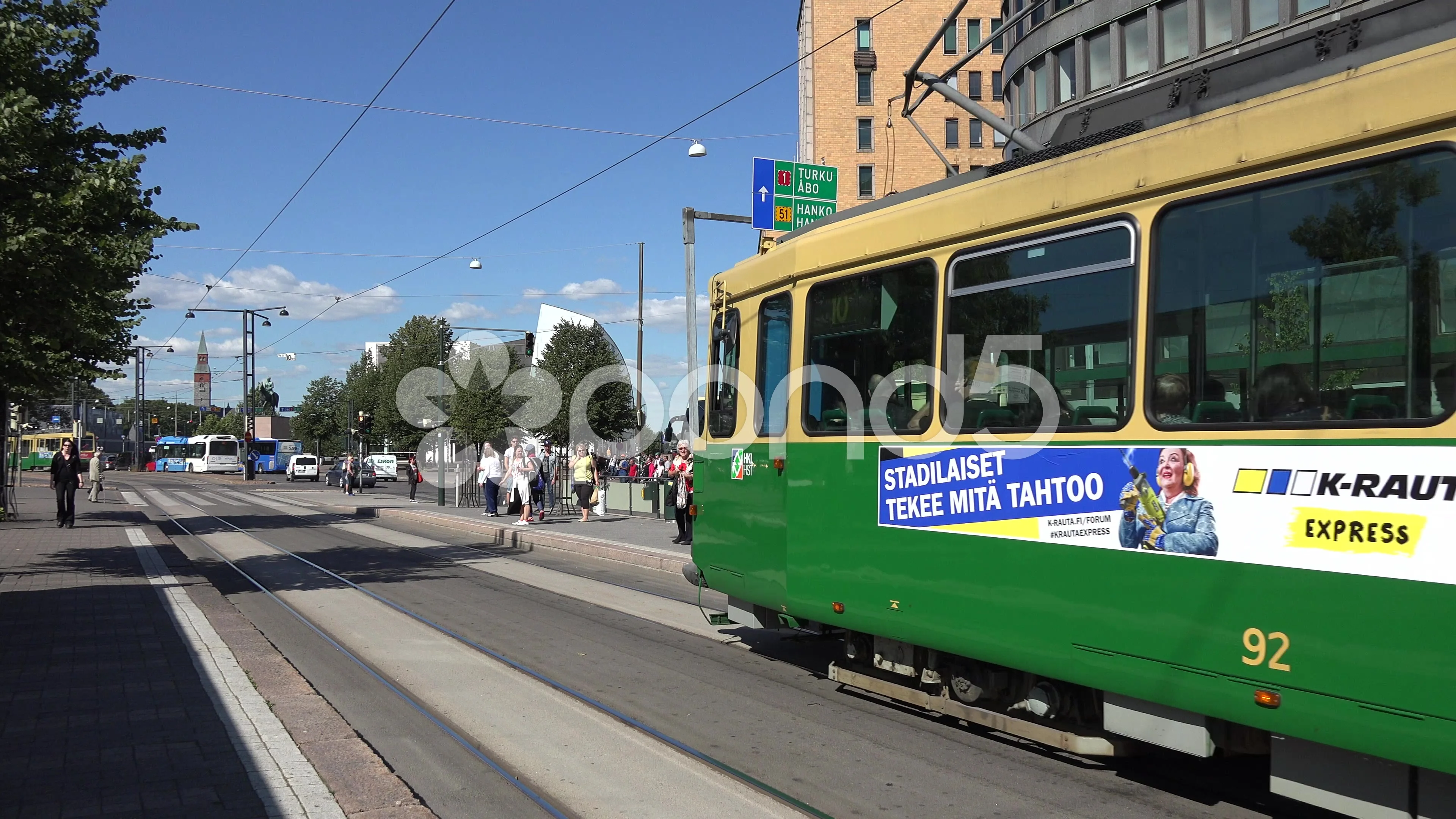 An electric tram (in 4k) in Helsinki, Fi... | Stock Video | Pond5