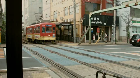 Electric trams in Nagasaki, Japan Stock Footage 52381753