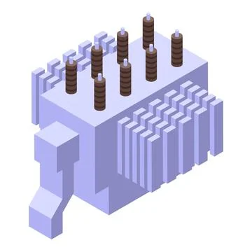 Electric transformer converting high voltage to low voltage in isometric view Stock Illustration