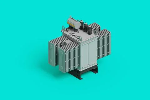 Electric transformer minimalistic render. Clean background. Isometric top view. Stock Illustration