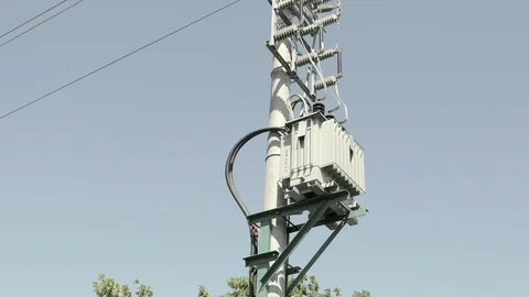 Electric transformer on pylon Stock Footage 95939929