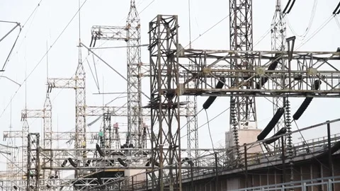 Electric transformer station Stock Footage 152077858