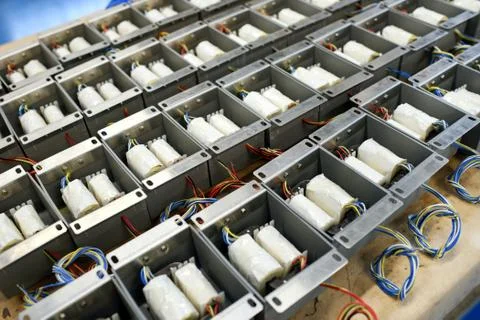 Electric transformers in close up Stock Photos