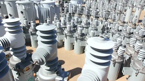 Electric transformers in utility yard Stock Footage 47973439