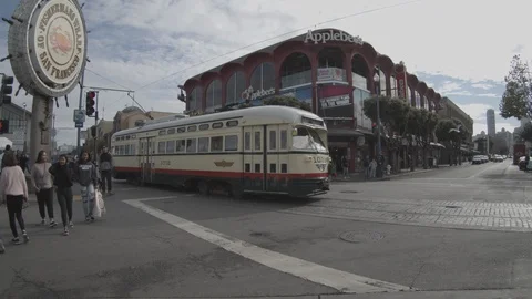 Electric Trolly Bus Passes Intersection Video stock 101430298