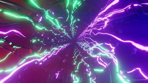 Electric Tunnel Loop with Rotating Cables and Particles – Futuristic Animation Video stock 306336347