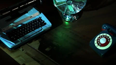 Electric typewriter projected typing old writing desk static with jib down Stock Footage 47461118