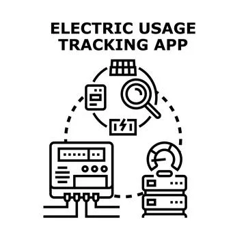 Electric usage data tracking and smart energy management app Illustrazione stock