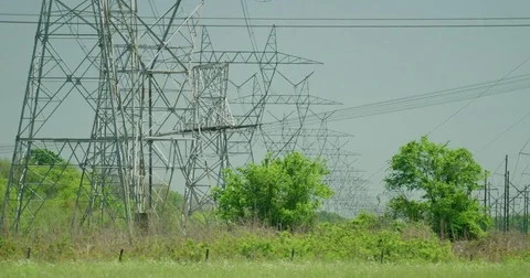 Electric utility utilities power lines tilt up electrical infrastructure Stock Footage 74679367