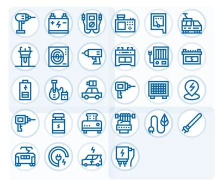 Electric Vector Graphics Pack including 28 Bold Line 256x256 Pixel Aligned .. Stock Illustration