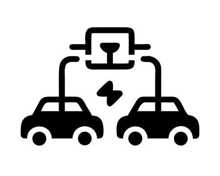 Electric Vehicle Charging Between Two Cars at Charging Station Stock Illustration