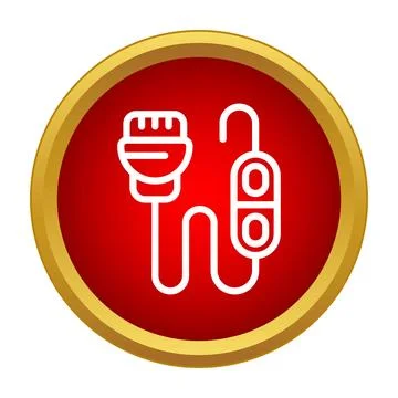 Electric vehicle charging cable icon in red circle Stock Illustration