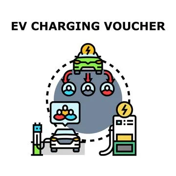 Electric vehicle charging discount program concept Stock Illustration