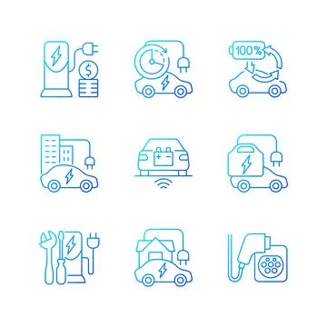 Electric vehicle charging gradient linear vector icons set Illustrazione stock