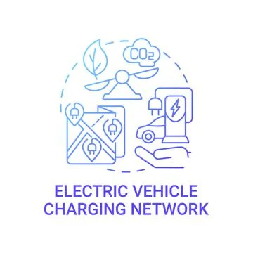Electric vehicle charging network gradient blue concept icon Stock Illustration