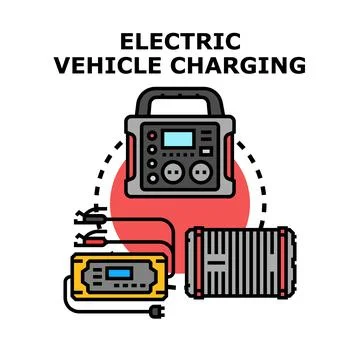 Electric vehicle charging process with portable power equipment Stock Illustration