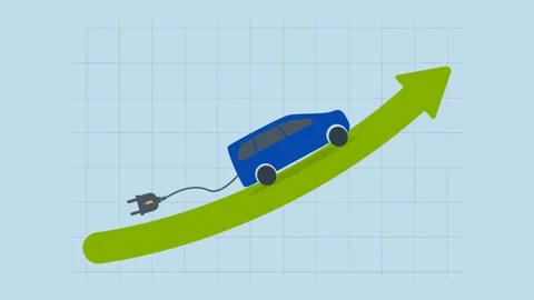 Electric vehicle charging progressing upward on chart towards growth Video stock 309873413