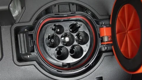 Electric Vehicle Charging Socket Type 2 Being Opened and Closed Video stock 246050237