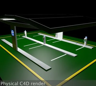 Electric Vehicle Charging Station Complex 3D Model