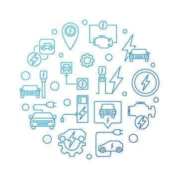 Electric vehicle circular vector blue outline illustration Stock Illustration