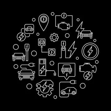 Electric vehicle circular vector minimal line illustration Stock Illustration